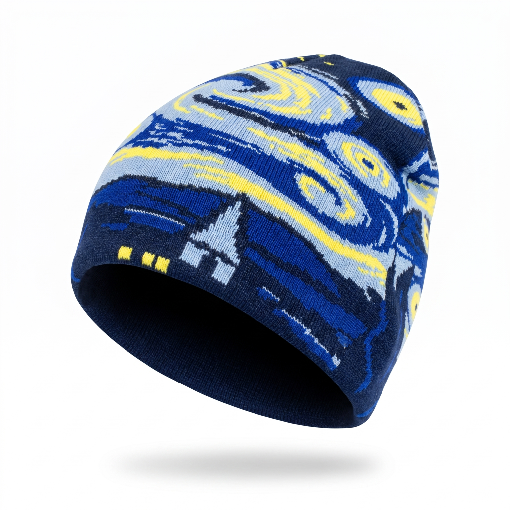 Starry Night painting on a beanie