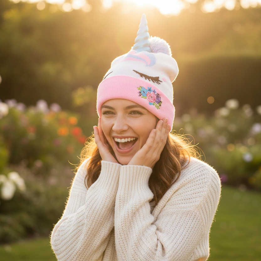 Unicorn beanie lifestyle shot