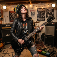 Woman playing electric guitar