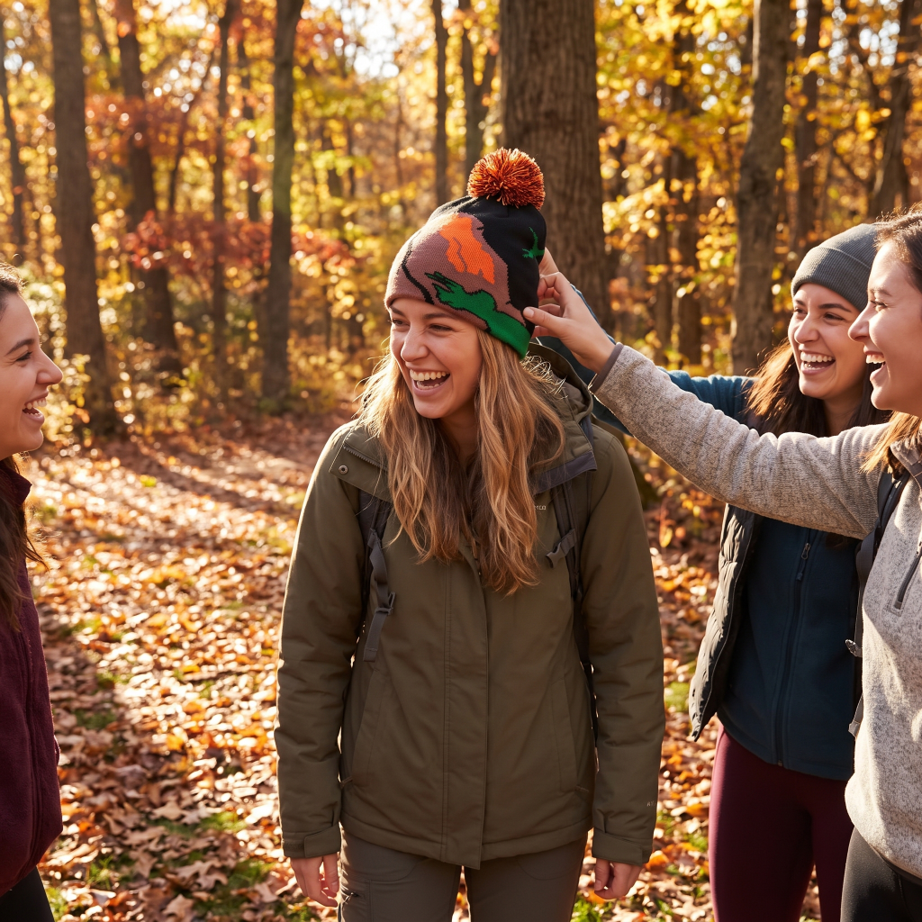woman in dinosaur beanie