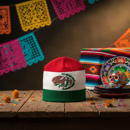 Mexico Flag beanie with themed background
