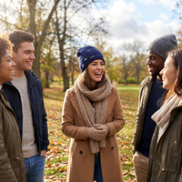 woman with group wearing airline route beanie