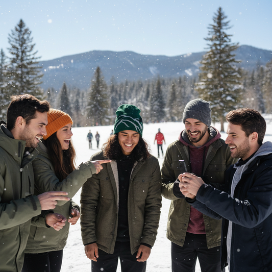 Snowboard beanie outdoor social lifestyle shot