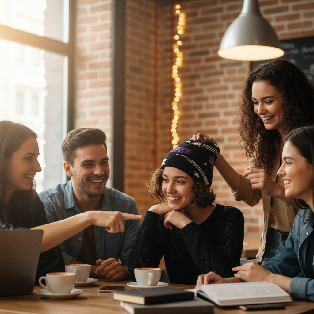 Space beanie social lifestyle shot