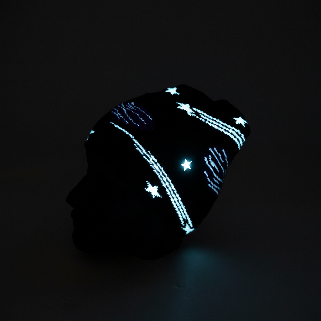 Space beanie with glowing stars