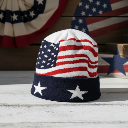 USA Beanie with Themed Background