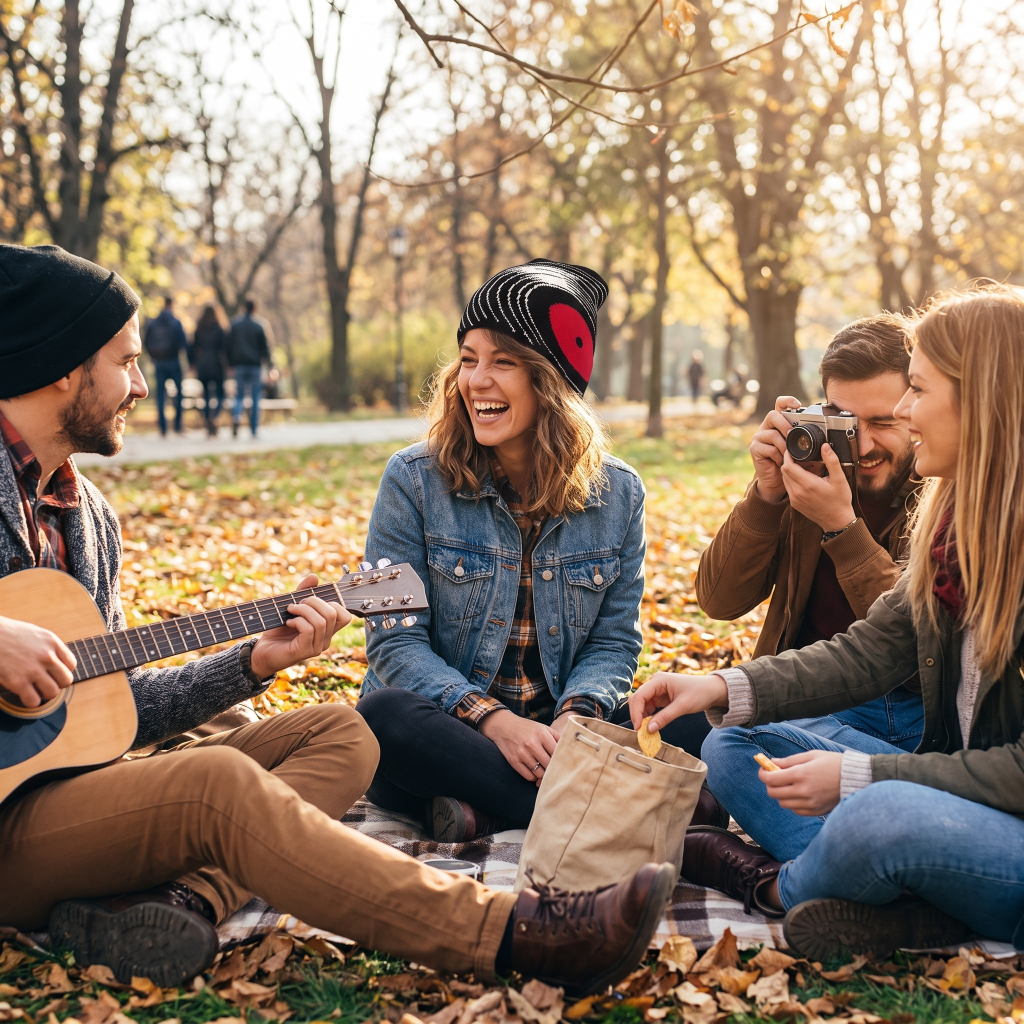 people in circle one wearing record beanie